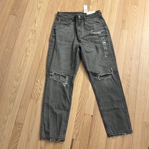 Size 8 gray American eagle mom jeans with ripped knee and left thigh